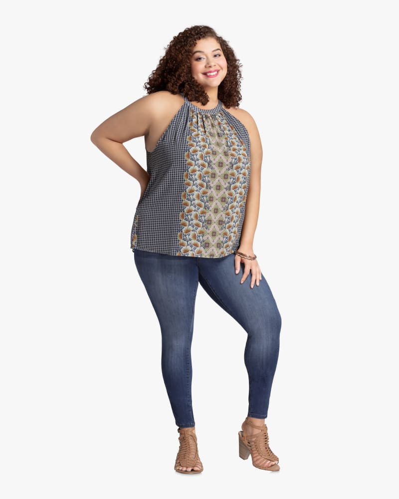 Plus size model with diamond body shape wearing Elizabeth Halter Top by Downing Studio | Dia&Co | dia_product_style_image_id:114977